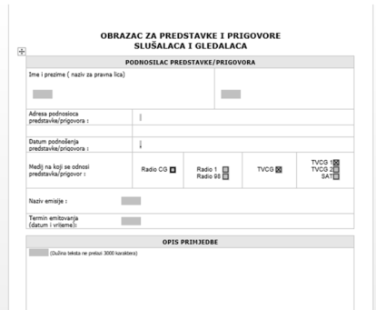 Obrazac Za Prigovore